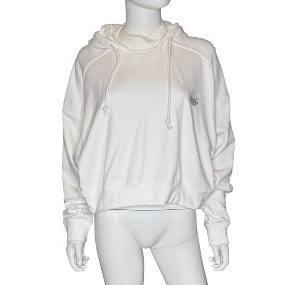 Adidas Cropped Hoodie Sweatshirt White Women’s Sz XL - Picture 1 of 6